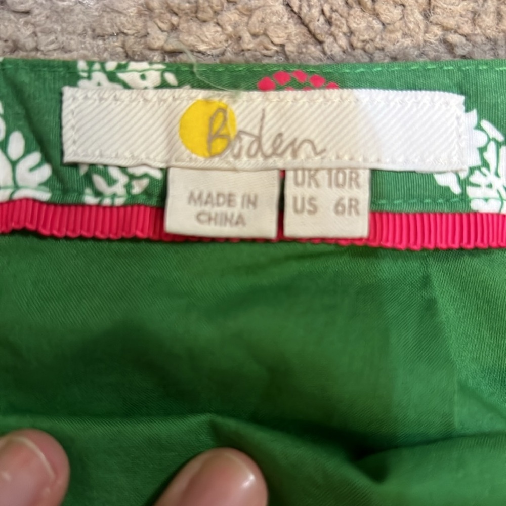 Boden Green Pink White Paisley Cotton Skirt Size 6R - Picture 3 of 8